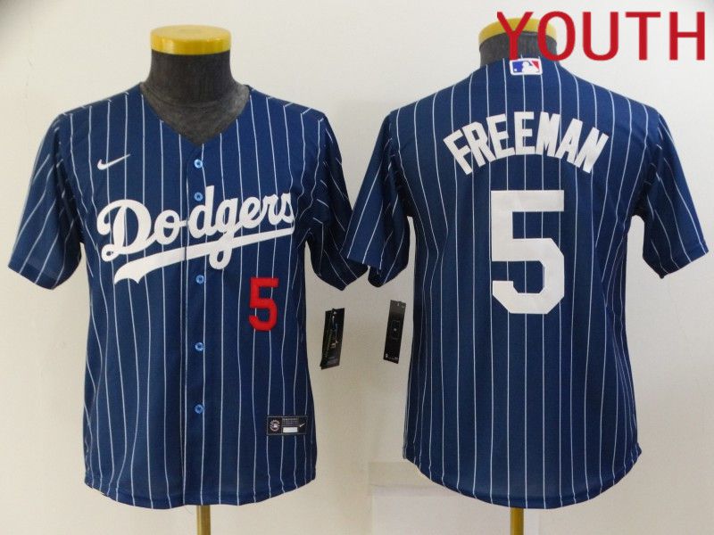 Youth Los Angeles Dodgers 5 Freeman Blue Stripe Throwback Nike 2022 MLB Jerseys